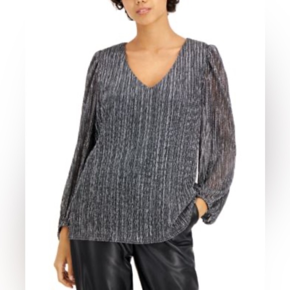 Nine West Tops - Nine West Metallic-Threaded Blouson-Sleeve Top